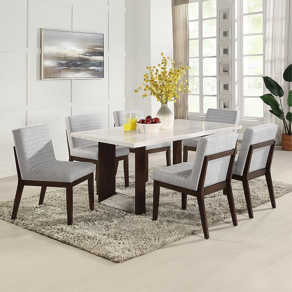 Edwyn Dining Table w/Natrual Marble Top, White Natural Marble Top & Espresso