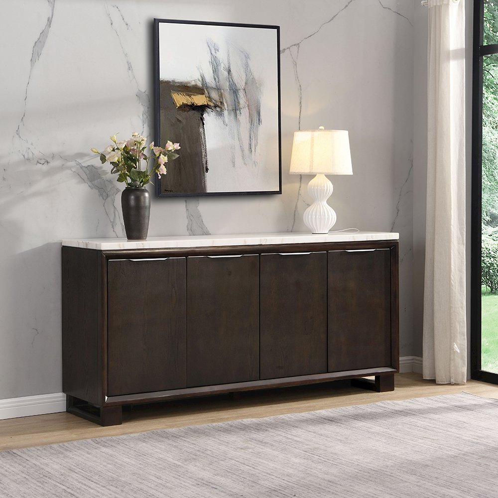 Edwyn Server w/Natrual Marble Top, Natural Marble Top & Espresso