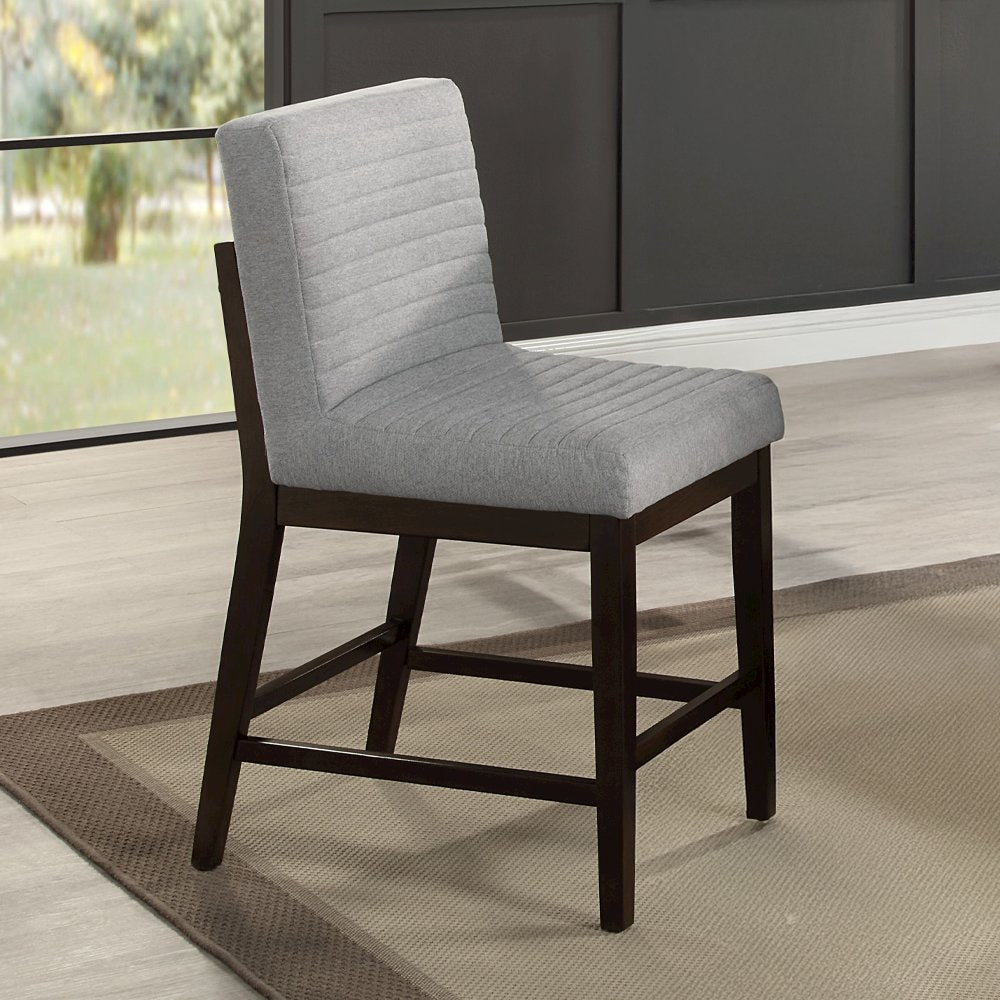 Edwyn Counter Height Chair (Set-2), Gray Linen & Espresso
