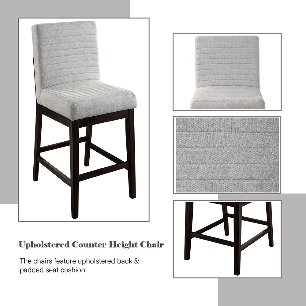 Edwyn Counter Height Chair (Set-2), Gray Linen & Espresso