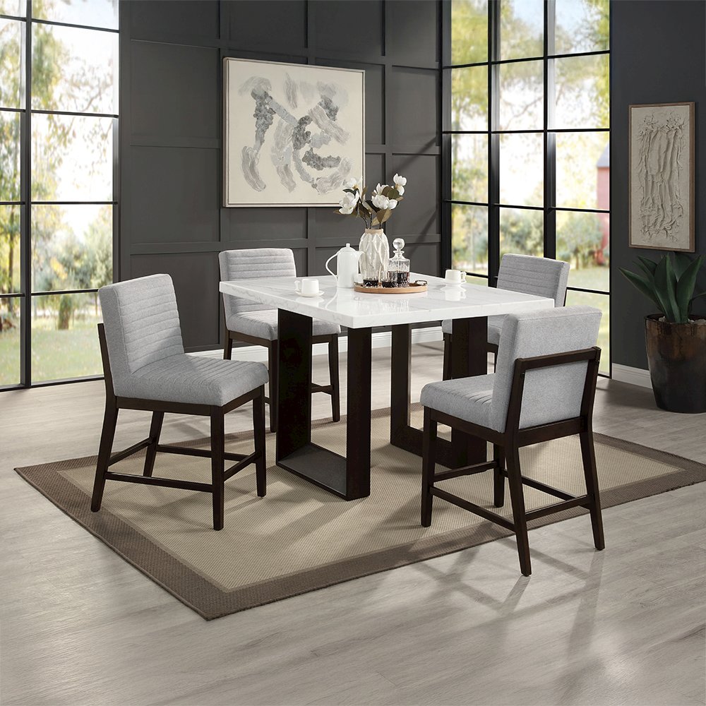 Edwyn Counter Height Chair (Set-2), Gray Linen & Espresso
