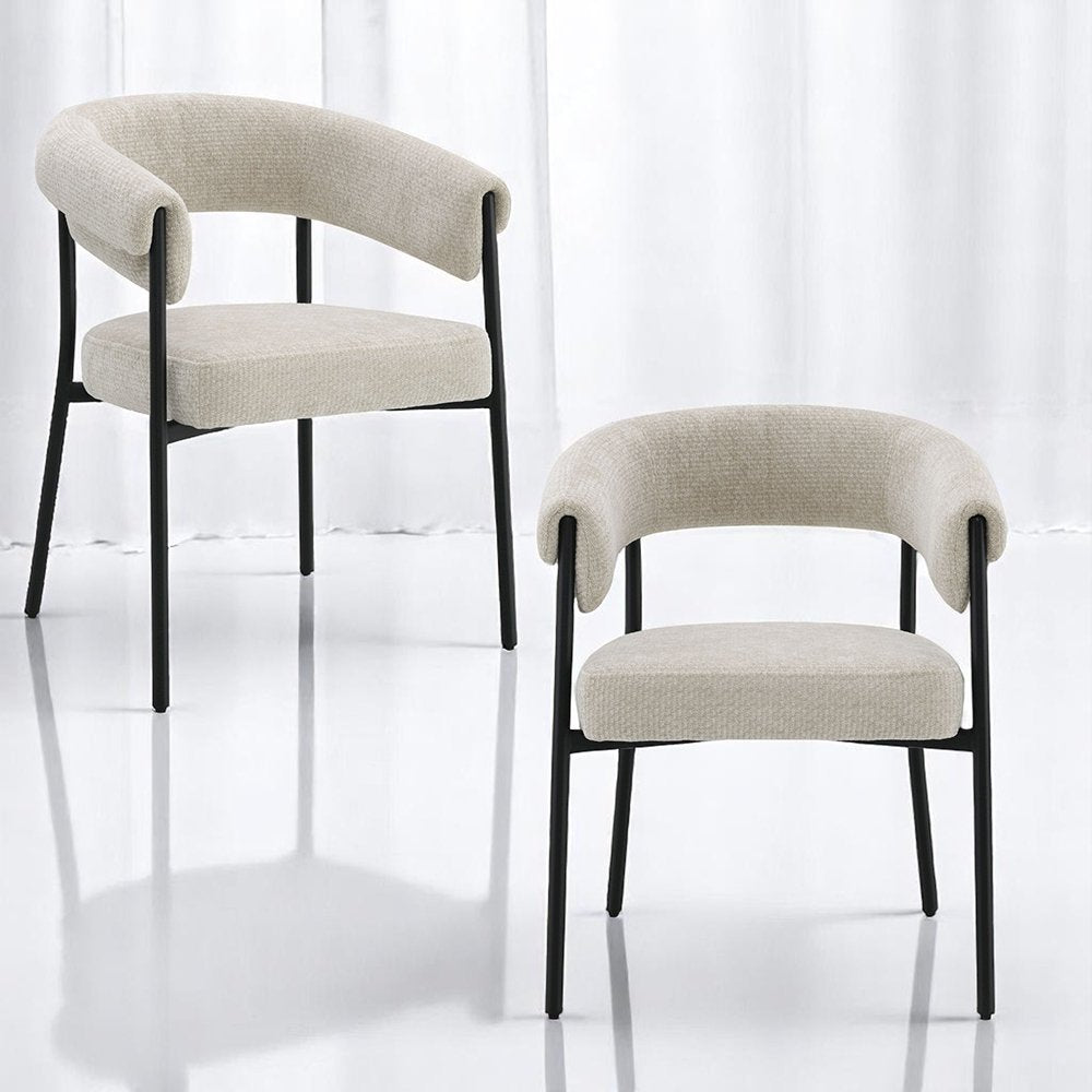 Jirina Arm Chair (Set-2), Beige Chenille & Black