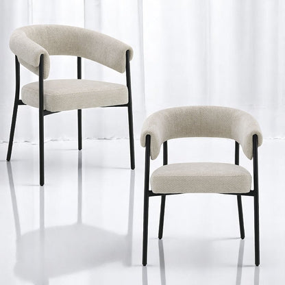 Jirina Arm Chair (Set-2), Beige Chenille & Black