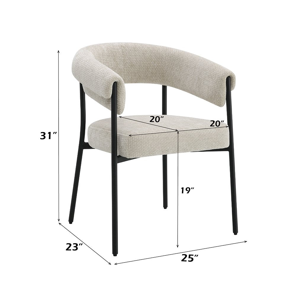 Jirina Arm Chair (Set-2), Beige Chenille & Black
