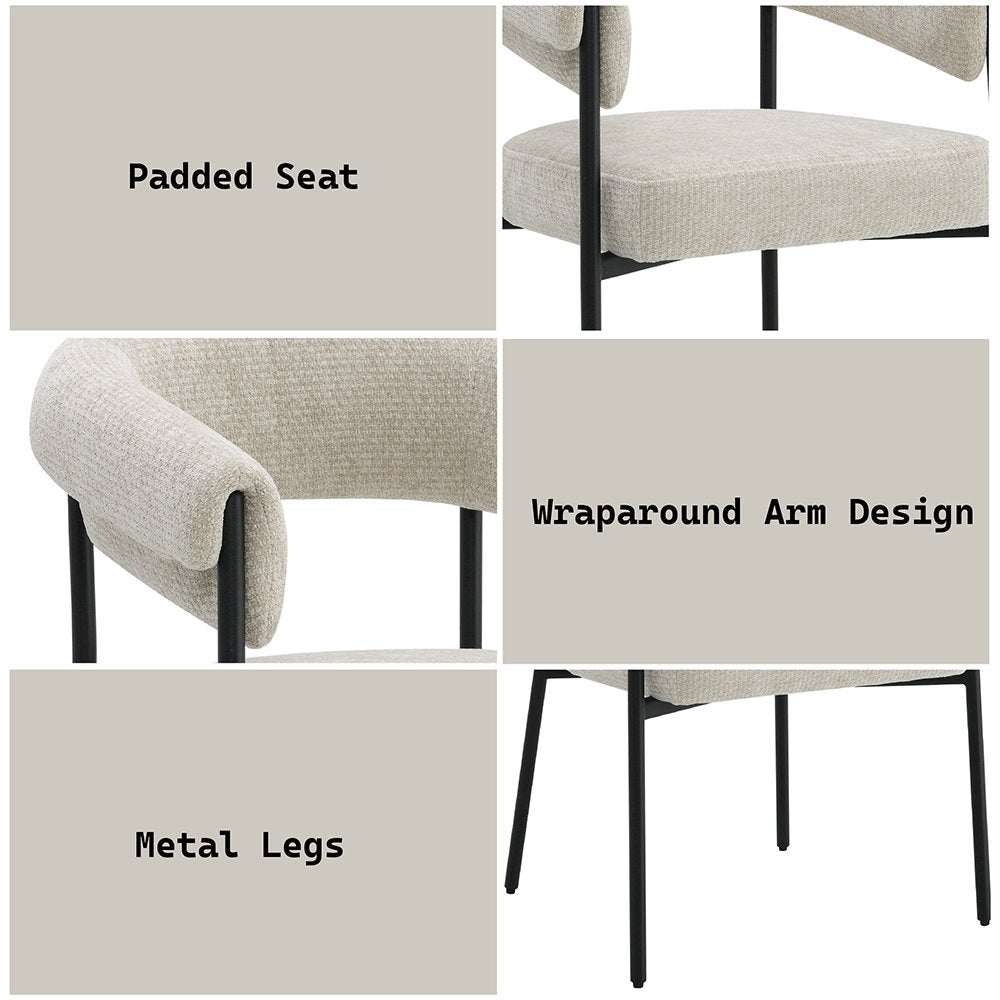 Jirina Arm Chair (Set-2), Beige Chenille & Black