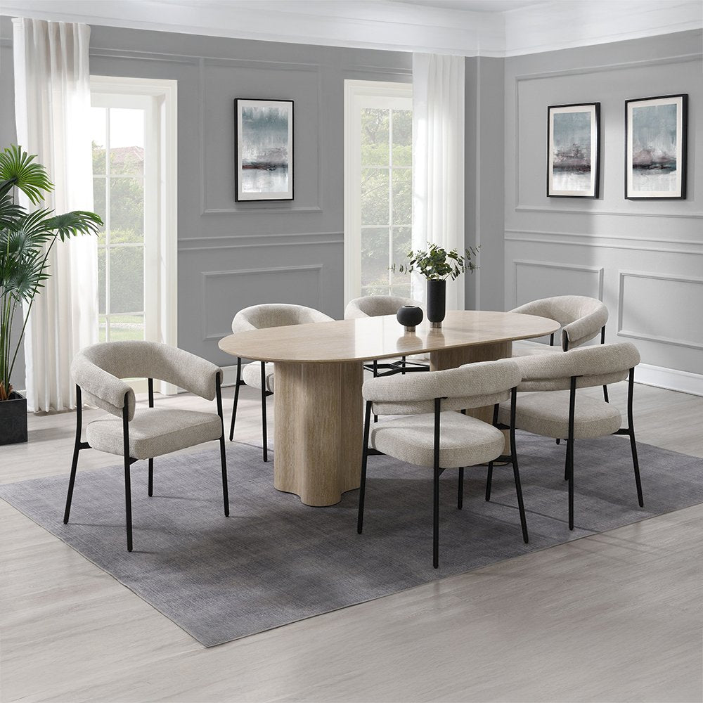 Jirina Arm Chair (Set-2), Beige Chenille & Black