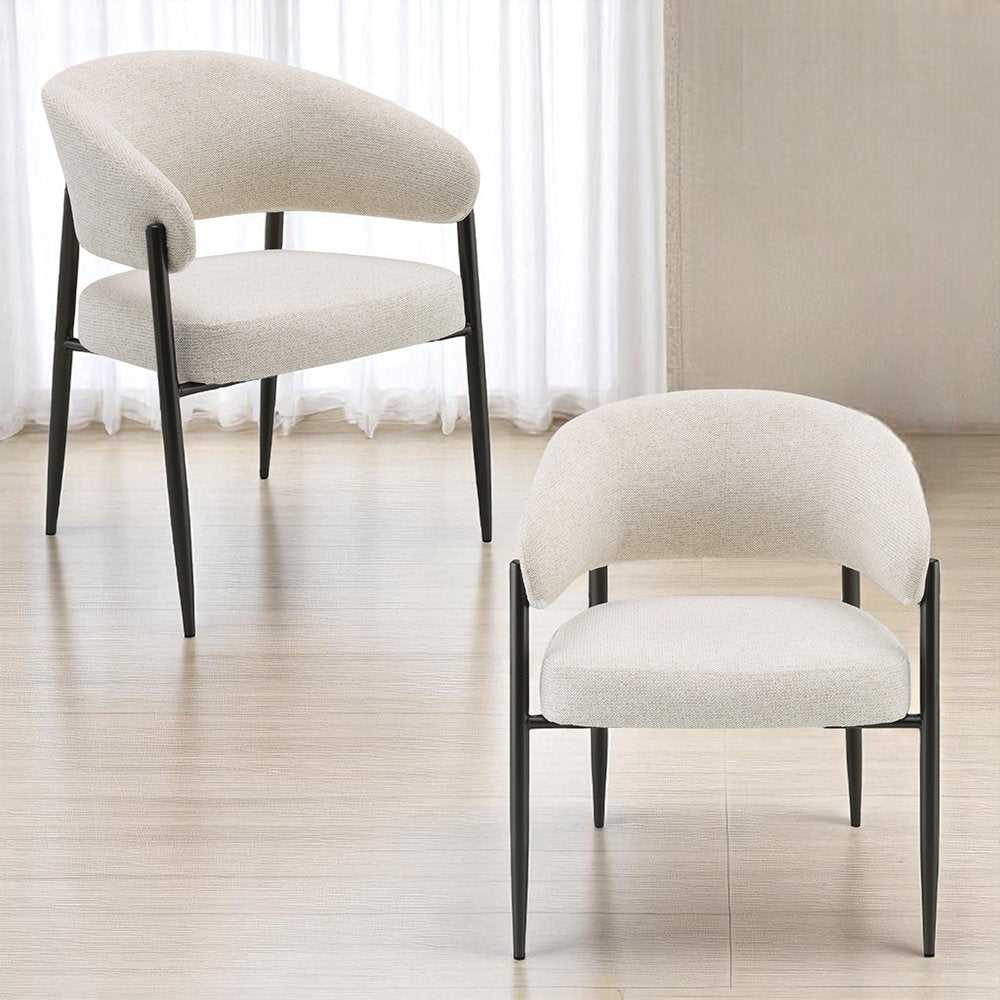 Jirina Arm Chair (Set-2), Beige Chenille & Black