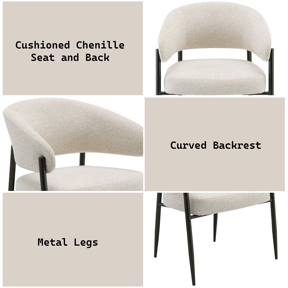 Jirina Arm Chair (Set-2), Beige Chenille & Black