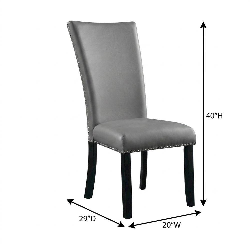 Faux Leather Side Chair, Set of 2 Dining Chairs, Gray Synthetic, Set of 2