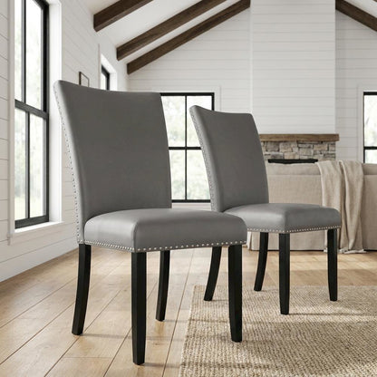 Faux Leather Side Chair, Set of 2 Dining Chairs, Gray Synthetic, Set of 2