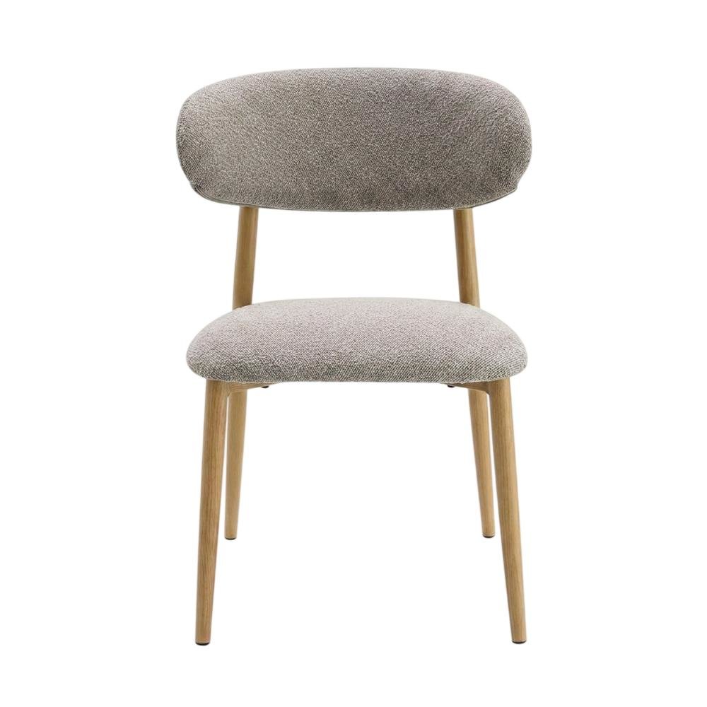 Boucle Upholstered Dining Chairs with Metal Legs, Gray Boucle & Natural, Set of 2