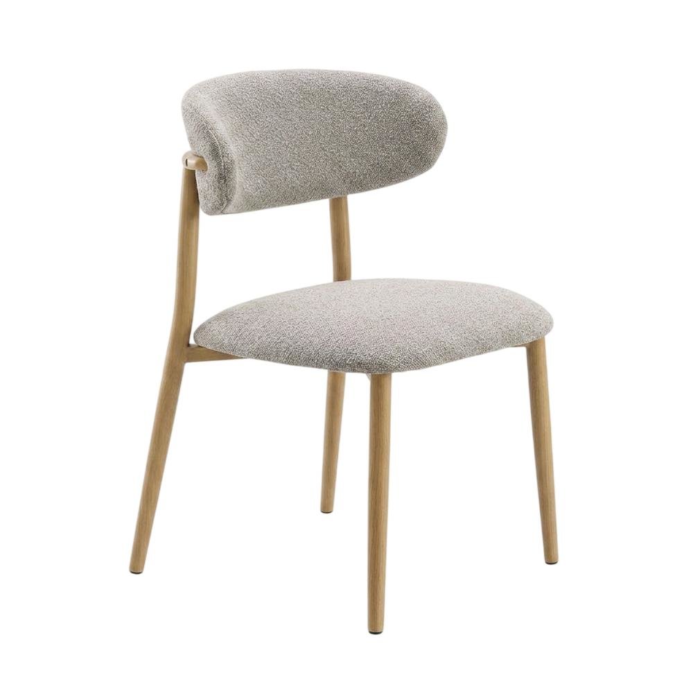 Boucle Upholstered Dining Chairs with Metal Legs, Gray Boucle & Natural, Set of 2