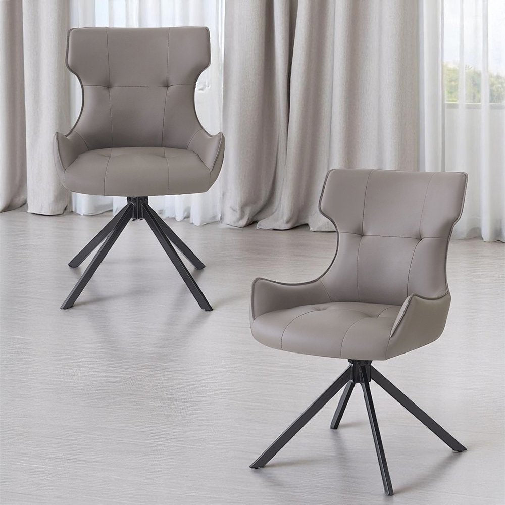 Damita Side Chair w/Swivel (Set-2), Camel Leatherette & Black Finsh
