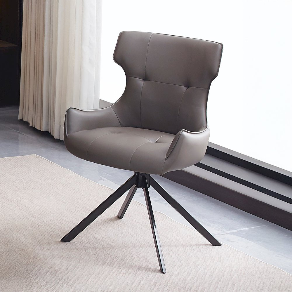 Damita Side Chair w/Swivel (Set-2), Camel Leatherette & Black Finsh