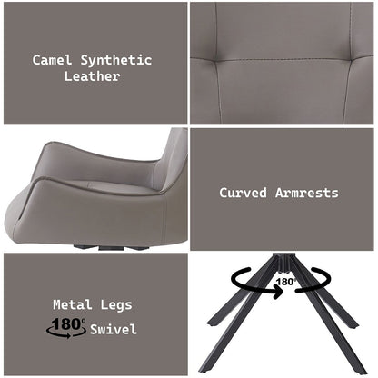 Damita Side Chair w/Swivel (Set-2), Camel Leatherette & Black Finsh