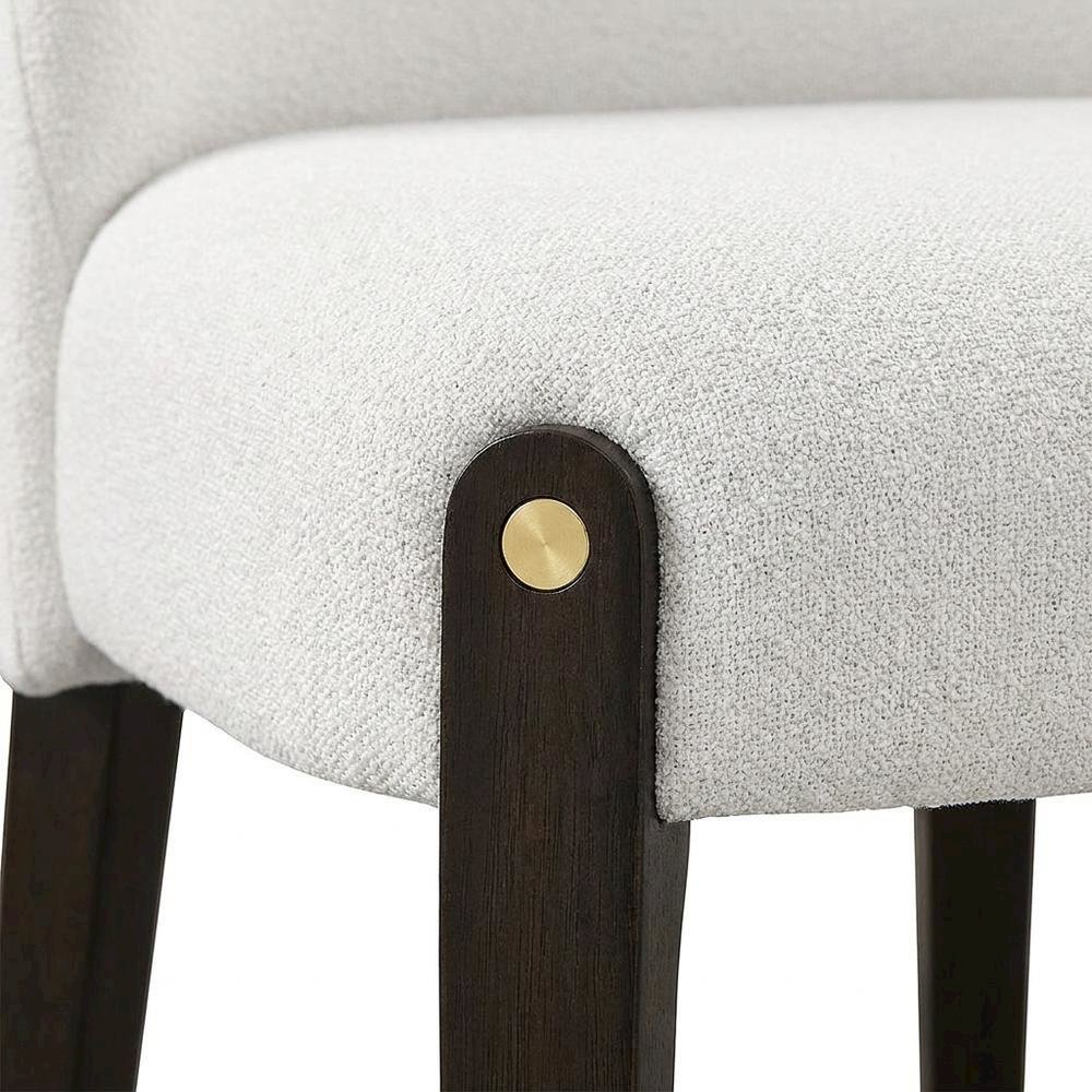 Chenille Upholstered Dining Chairs with Wood Legs, Beige Chenille & & Espresso, Set of 2