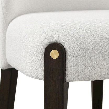Chenille Upholstered Dining Chairs with Wood Legs, Beige Chenille & & Espresso, Set of 2