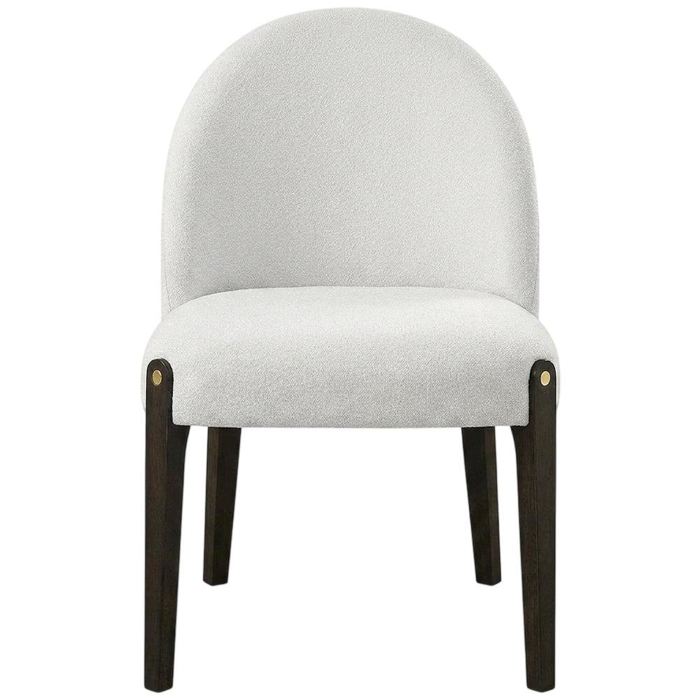 Chenille Upholstered Dining Chairs with Wood Legs, Beige Chenille & & Espresso, Set of 2