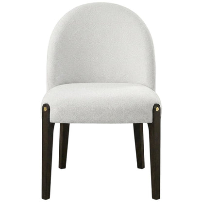 Chenille Upholstered Dining Chairs with Wood Legs, Beige Chenille & & Espresso, Set of 2