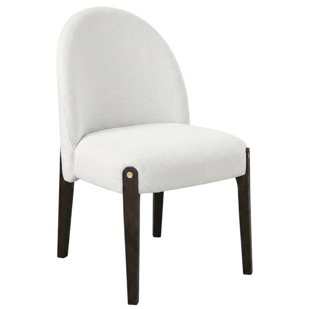 Chenille Upholstered Dining Chairs with Wood Legs, Beige Chenille & & Espresso, Set of 2