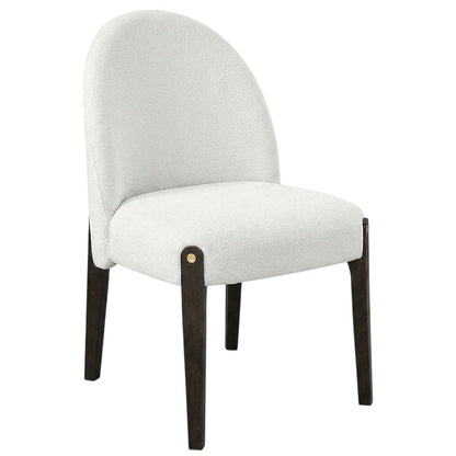 Chenille Upholstered Dining Chairs with Wood Legs, Beige Chenille & & Espresso, Set of 2