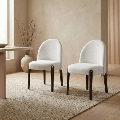 Chenille Upholstered Dining Chairs with Wood Legs, Beige Chenille & & Espresso, Set of 2
