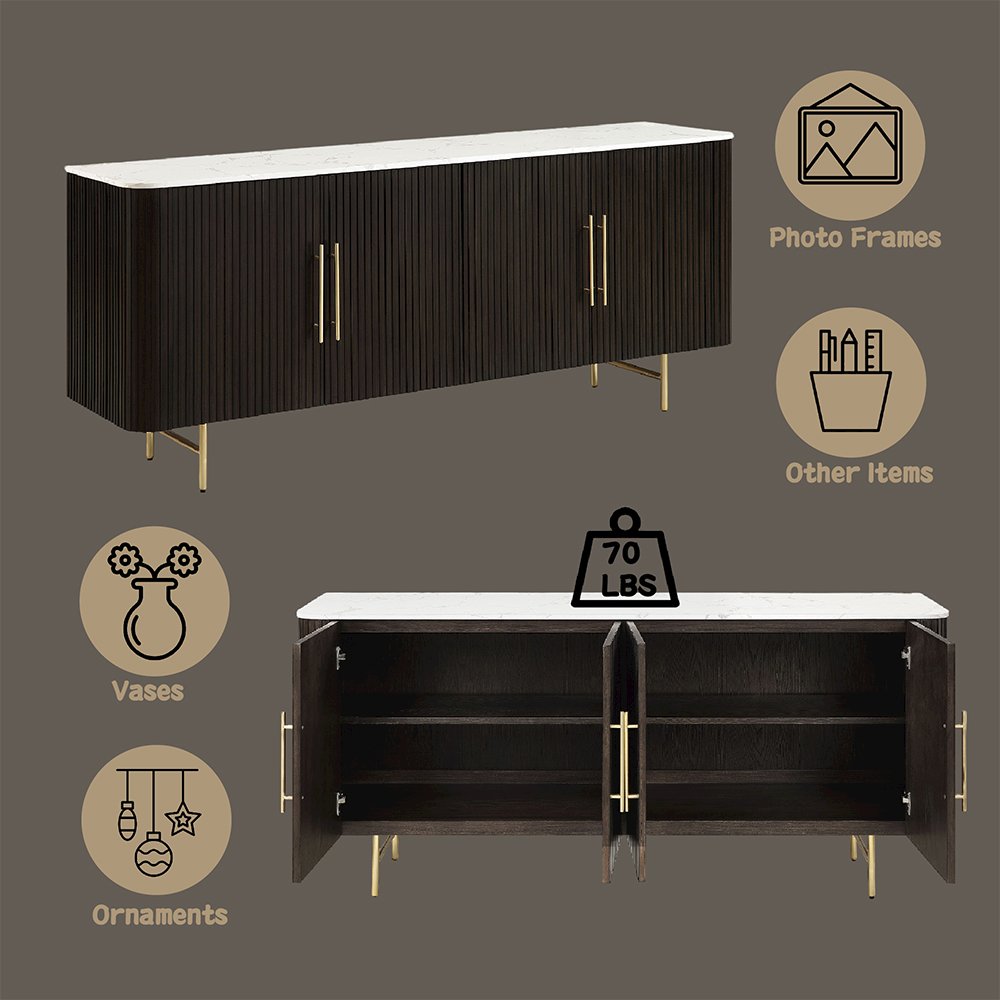 Clayten Server, White Engineering Natural Marble Top & Espresso