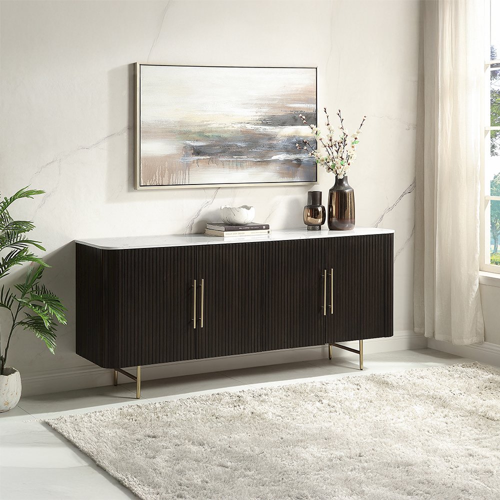 Clayten Server, White Engineering Natural Marble Top & Espresso