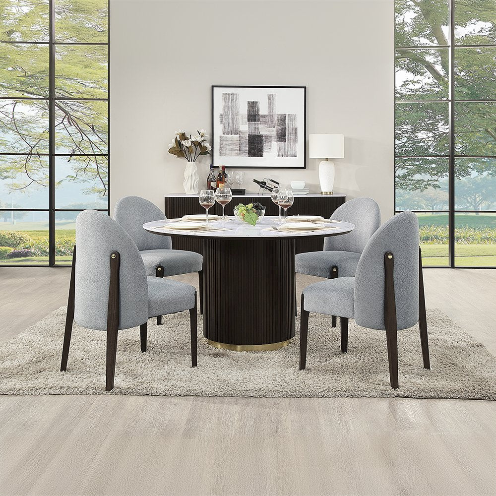 Clayten Round Dining Table w/Marble, White Engineering Natural Marble Top