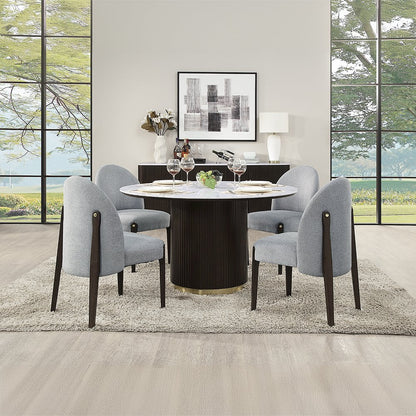 Clayten Round Dining Table w/Marble, White Engineering Natural Marble Top