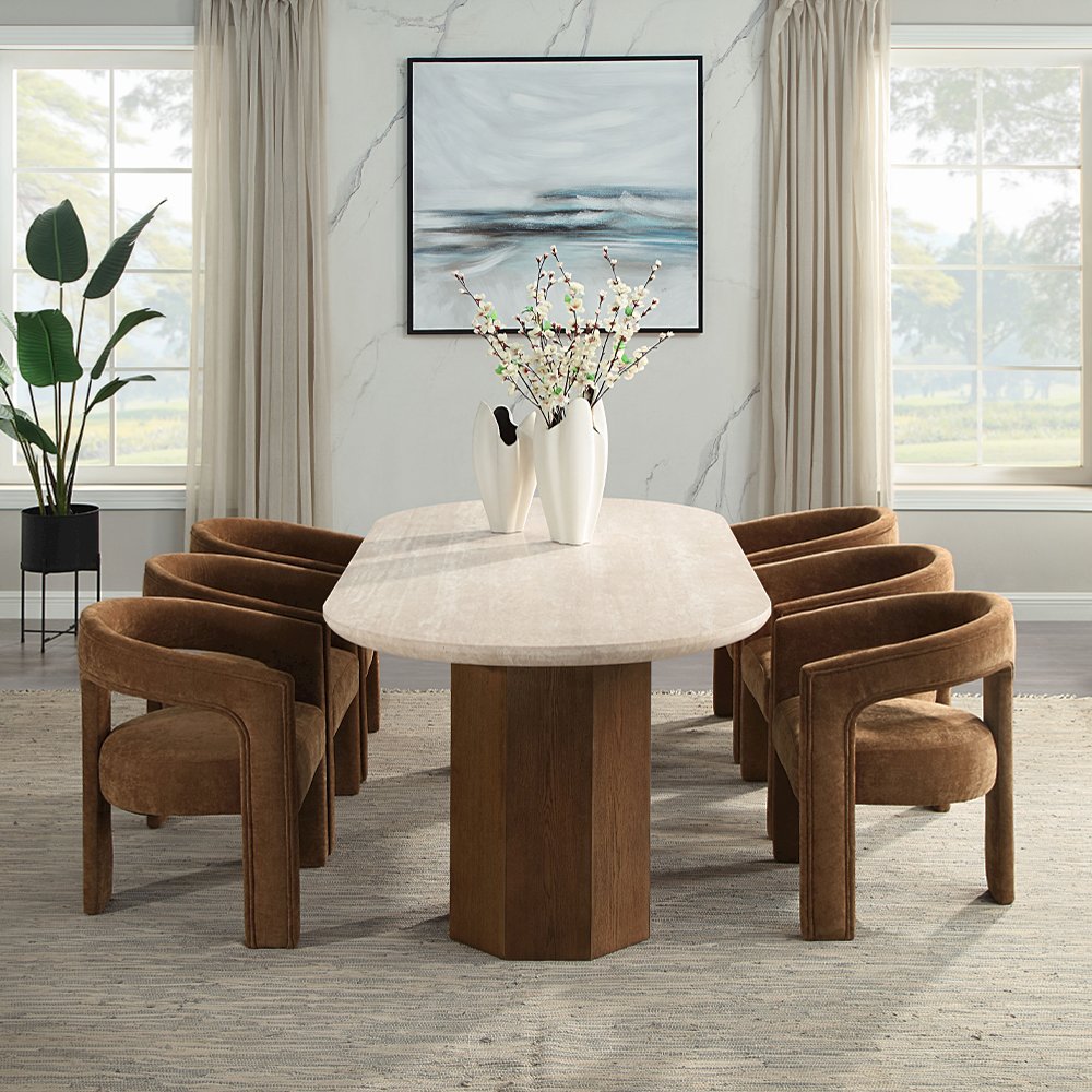 Leonardo Arm Chair (Set-2), Brown Linen