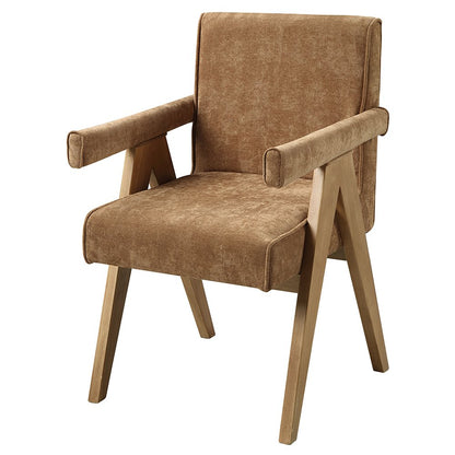 Zoey Arm Chair (Set-2), Chocolate Chenille & Oak