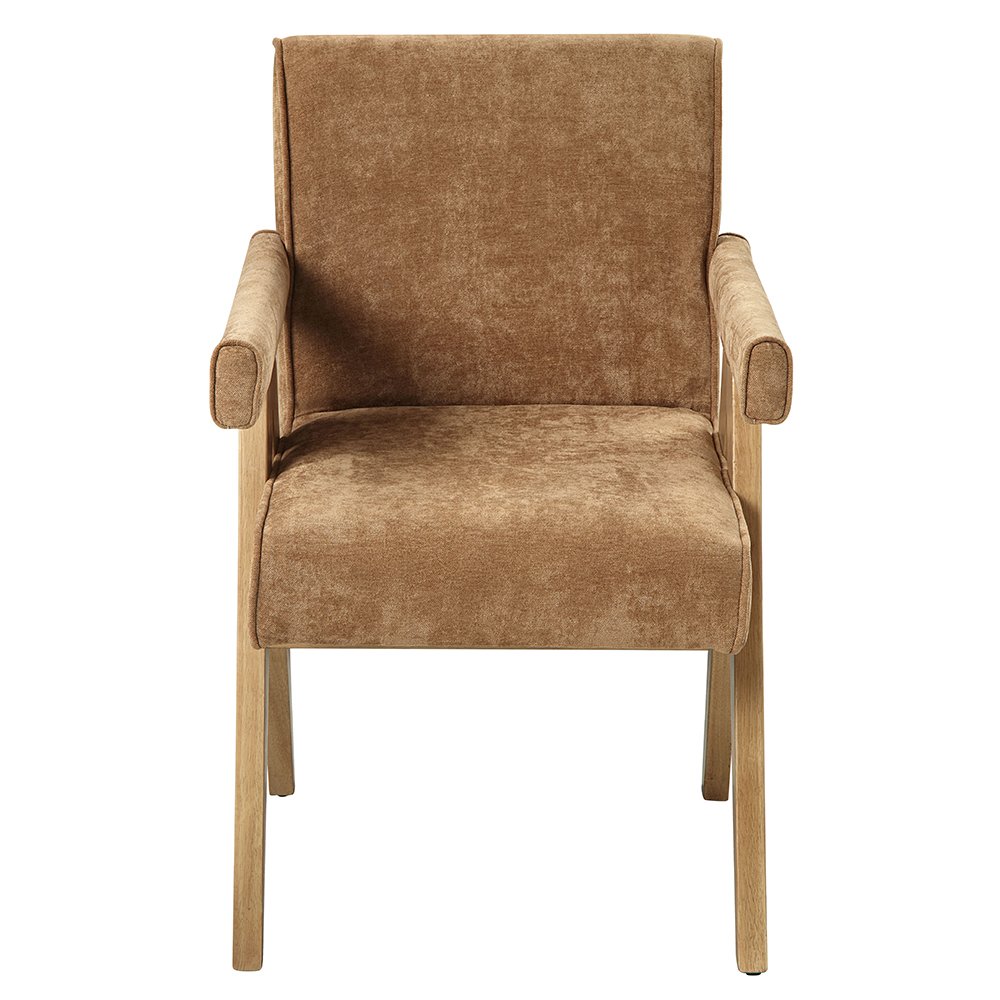 Zoey Arm Chair (Set-2), Chocolate Chenille & Oak