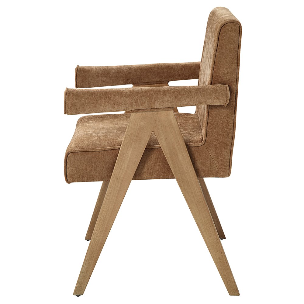 Zoey Arm Chair (Set-2), Chocolate Chenille & Oak