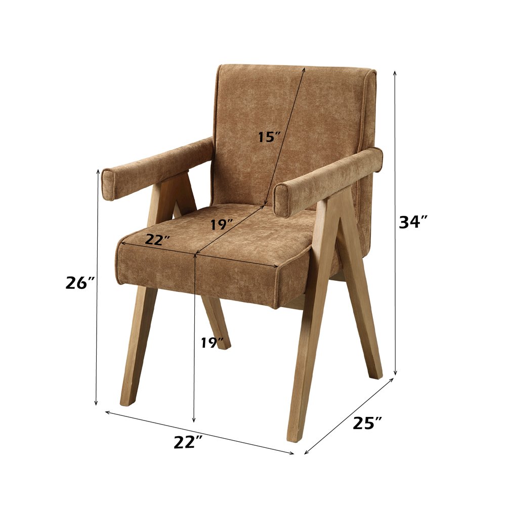 Zoey Arm Chair (Set-2), Chocolate Chenille & Oak