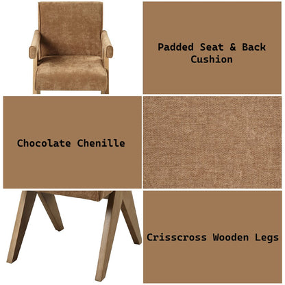 Zoey Arm Chair (Set-2), Chocolate Chenille & Oak