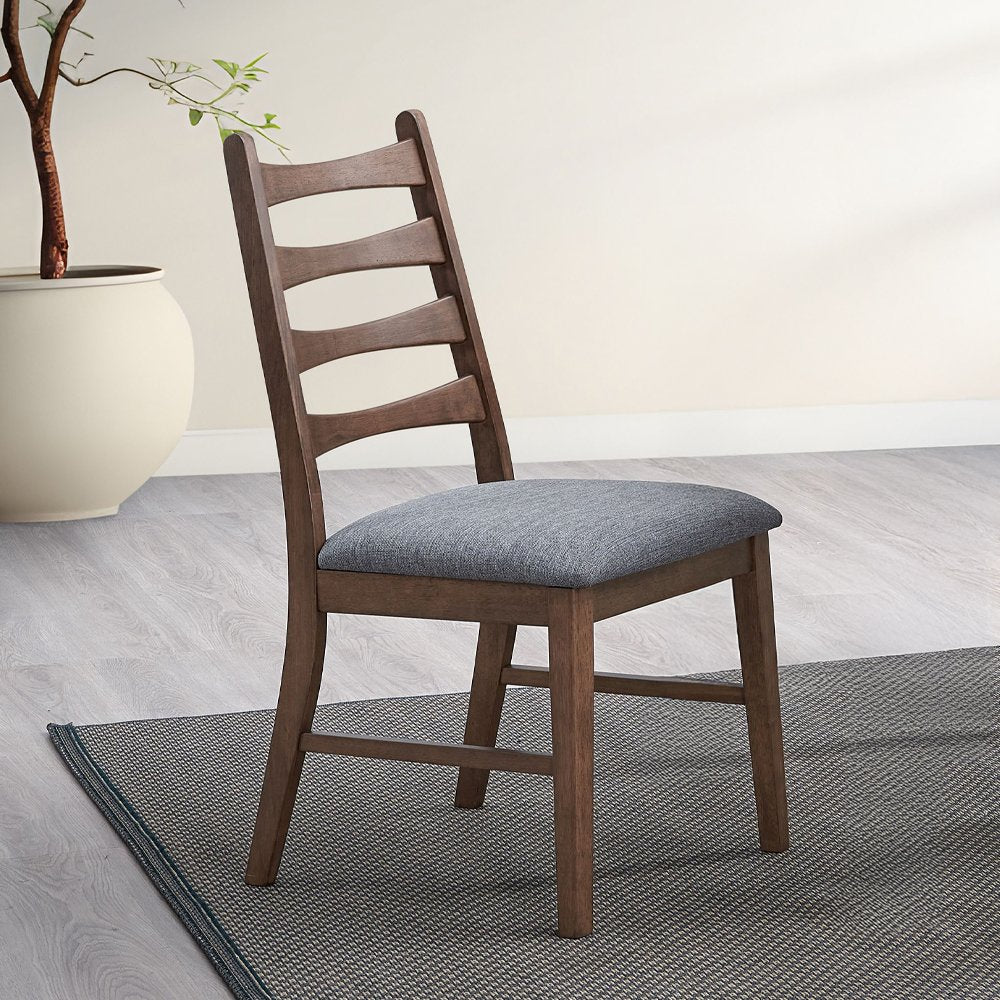 Mayah Side Chair (Set-2), Dark Gray Linen & Walnut