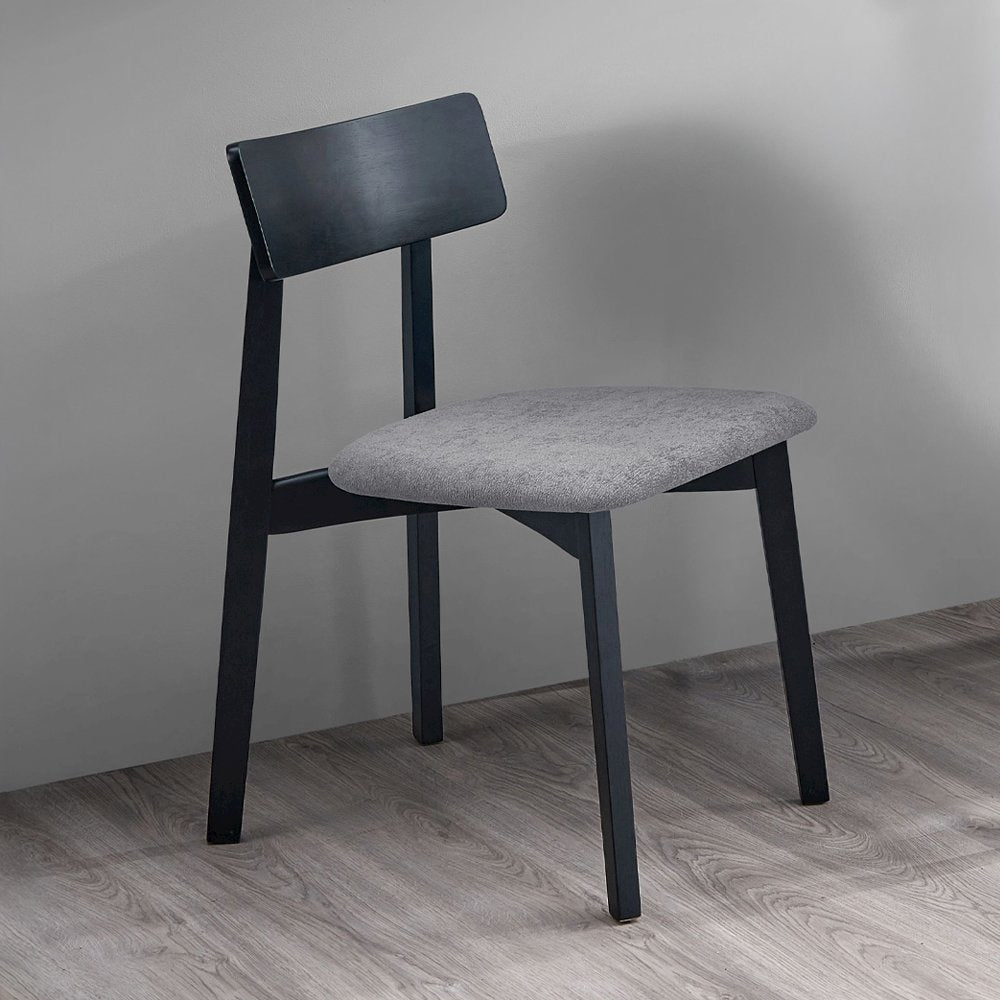 Real Side Chair (Set-2), Gray Linen & Black