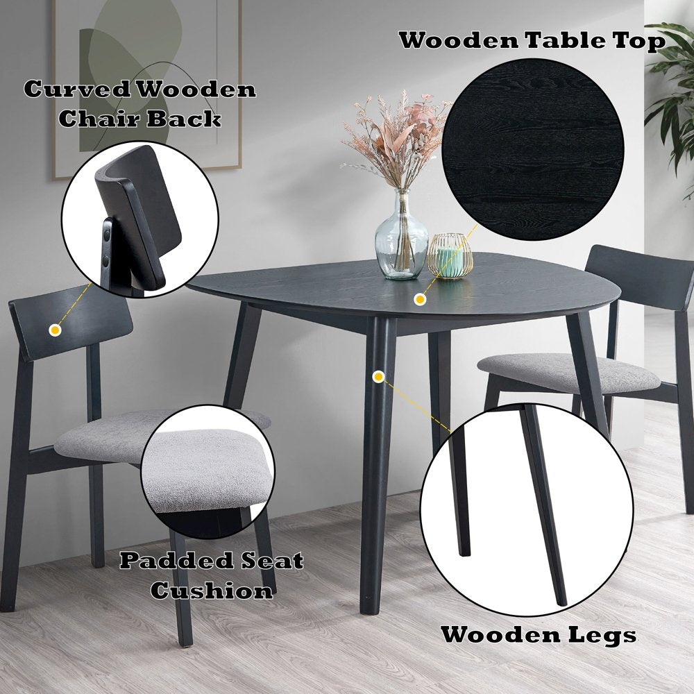 Real Side Chair (Set-2), Gray Linen & Black