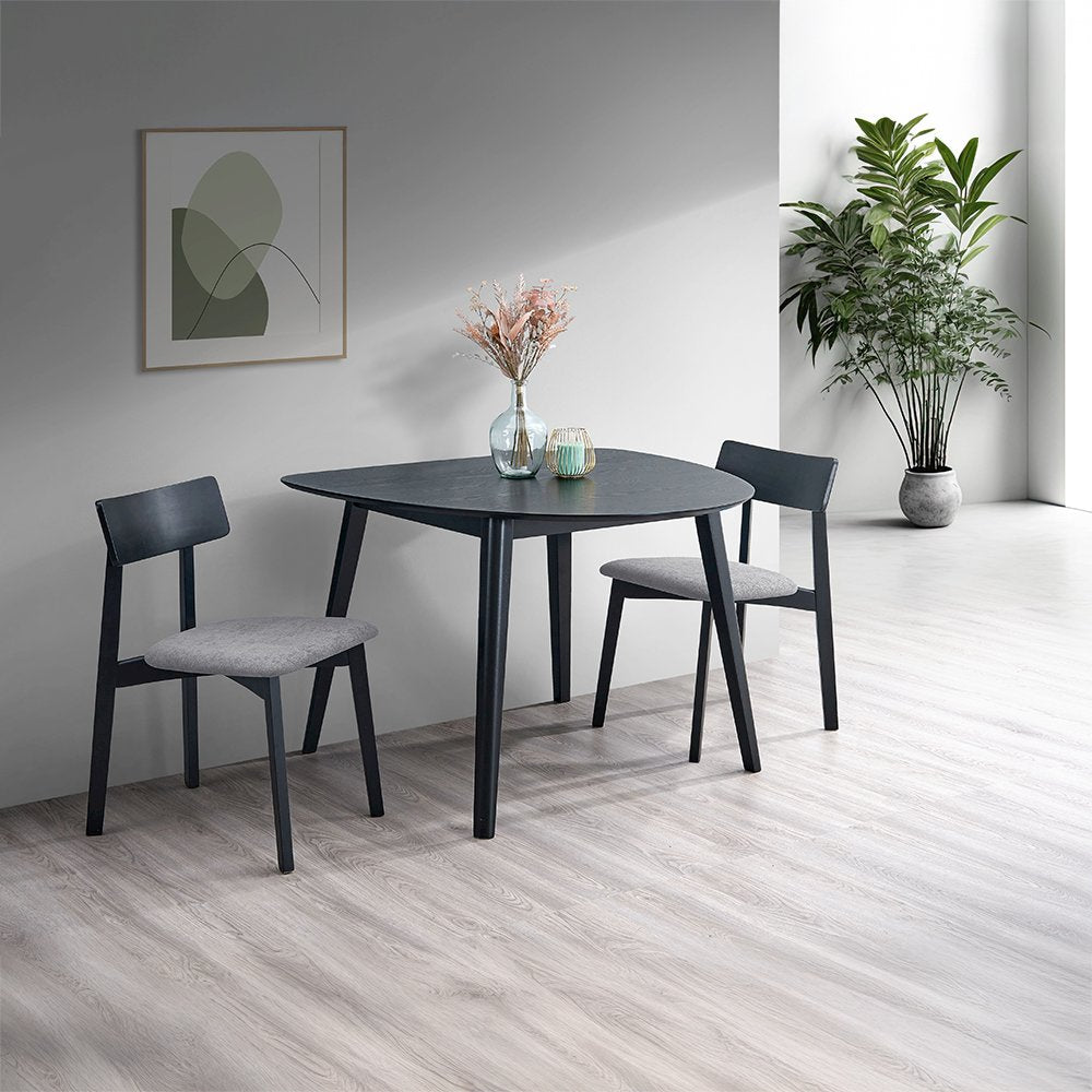 Real Side Chair (Set-2), Gray Linen & Black