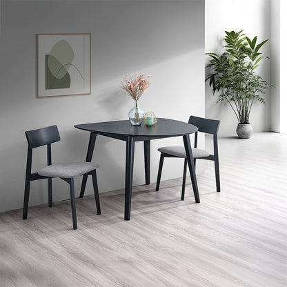 Real Side Chair (Set-2), Gray Linen & Black