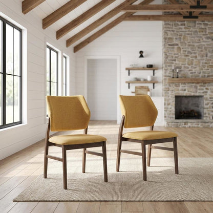 Linen-Upholstered Side Chair with Walnut Legs, Set of 2,Yellow Linen & Walnut, Set of 2
