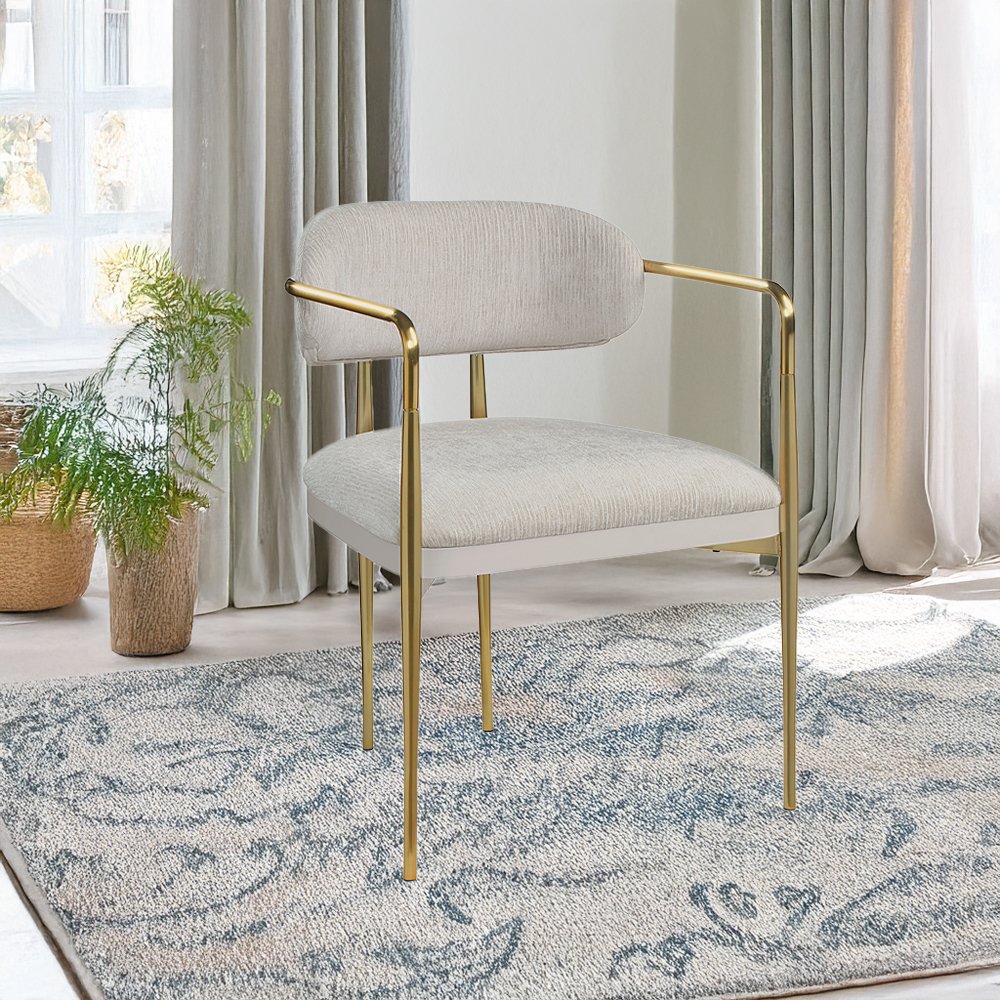 Zayn Arm Chair (Set-2), Beige Chenille & Gold