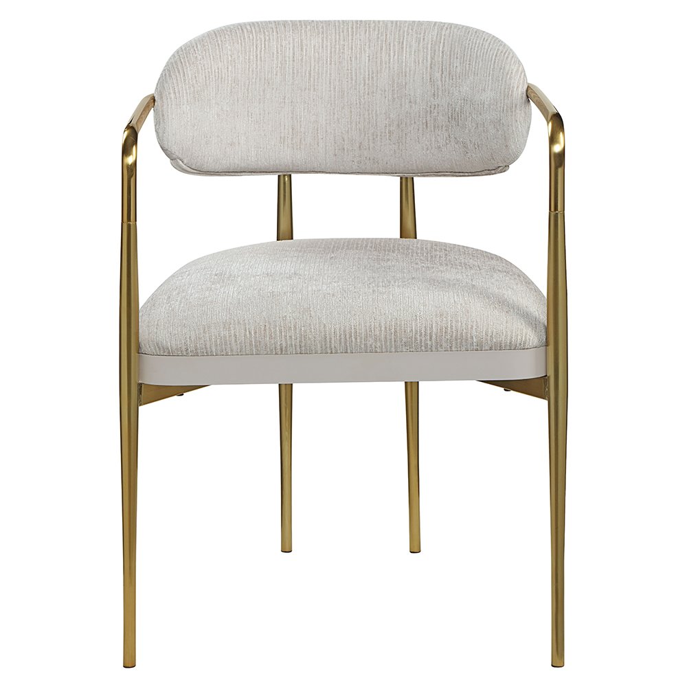 Zayn Arm Chair (Set-2), Beige Chenille & Gold