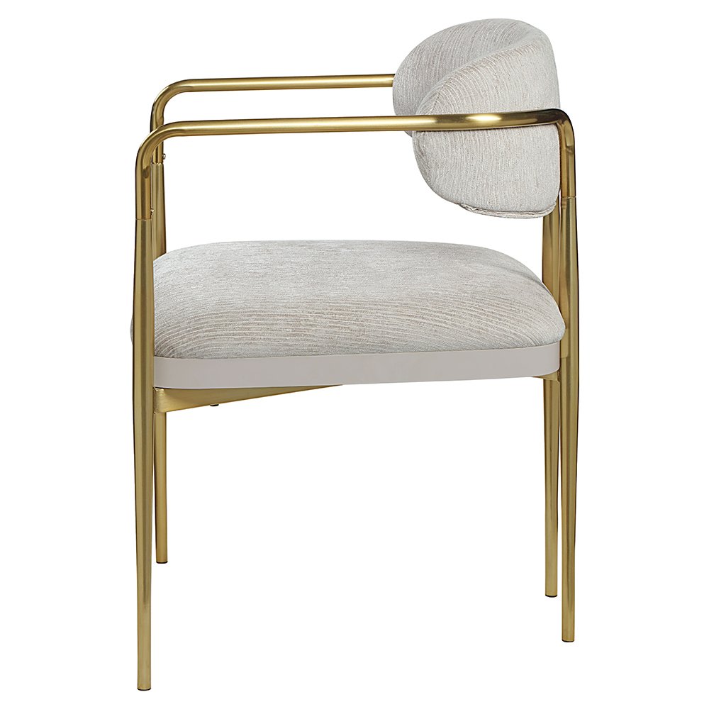Zayn Arm Chair (Set-2), Beige Chenille & Gold