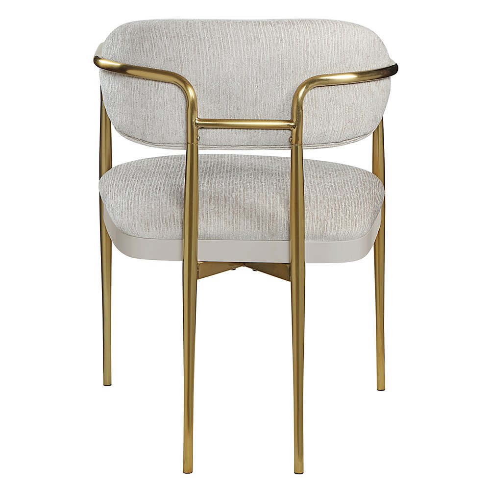 Zayn Arm Chair (Set-2), Beige Chenille & Gold