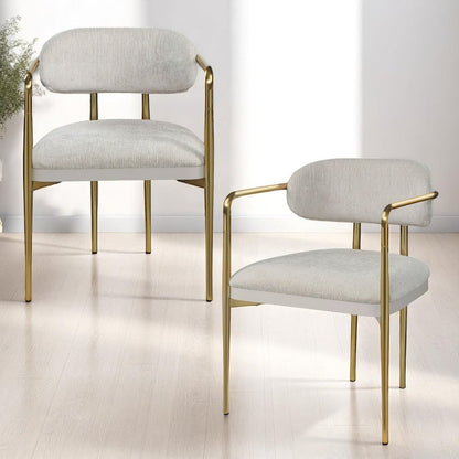 Zayn Arm Chair (Set-2), Beige Chenille & Gold