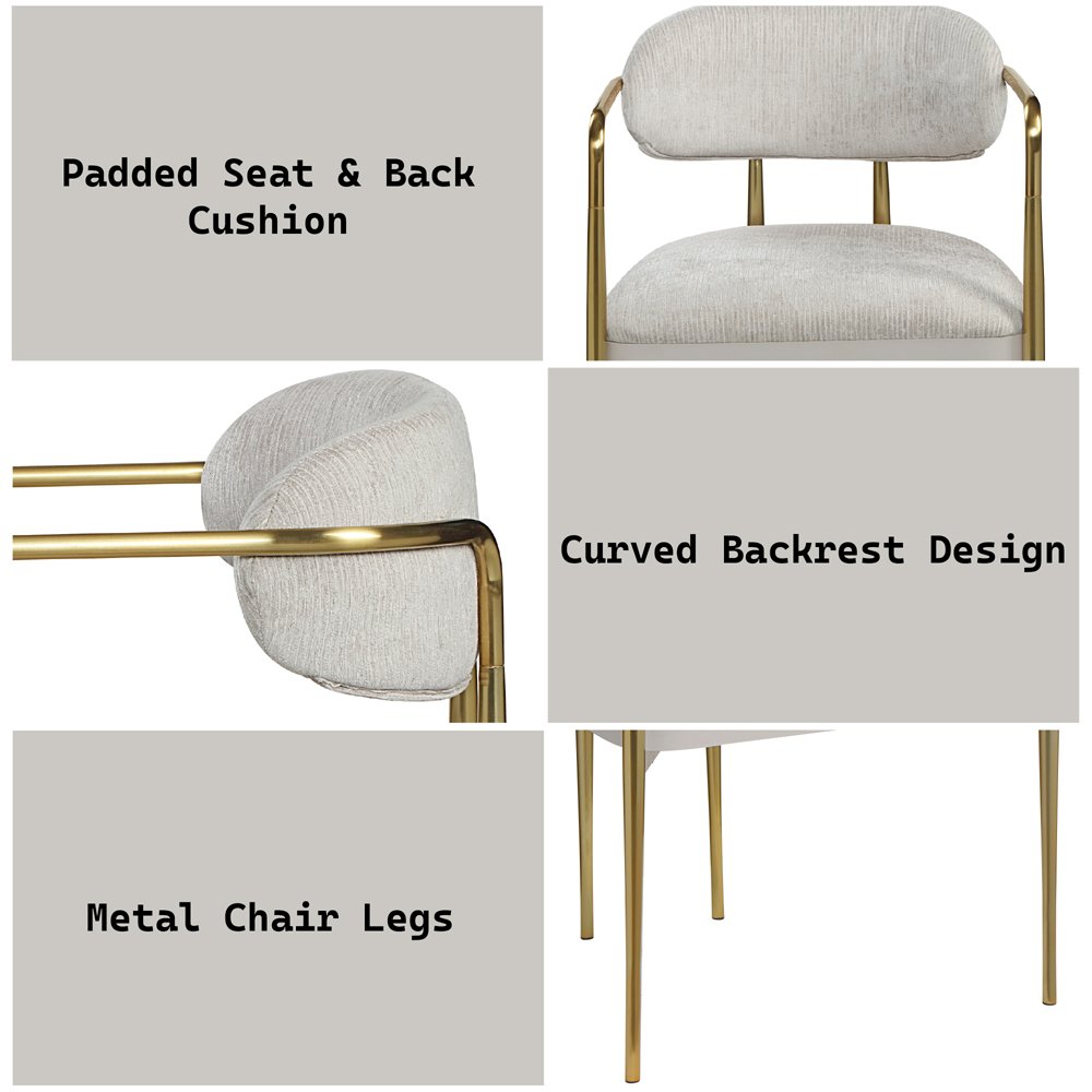 Zayn Arm Chair (Set-2), Beige Chenille & Gold