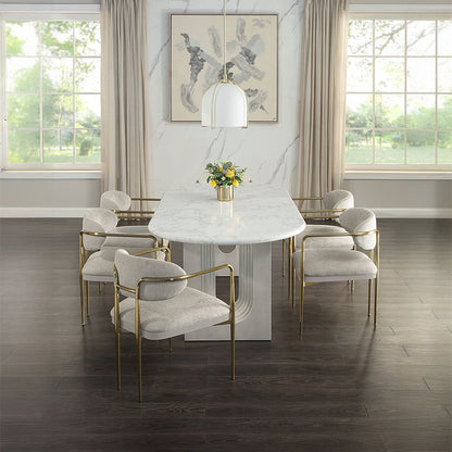 Zayn Arm Chair (Set-2), Beige Chenille & Gold