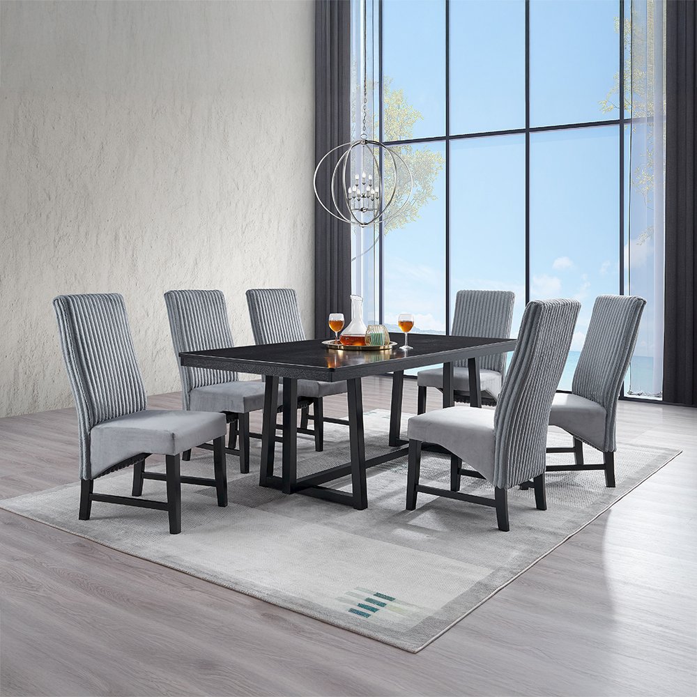 Kini Side Chair (Set-2), Gray Corduroy & Black